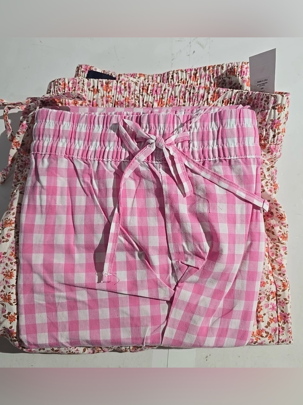 GAP 2 Pack 100% Cotton Pink Floral & Gingham Pajama Pants Lounge - Picture 4 of 6